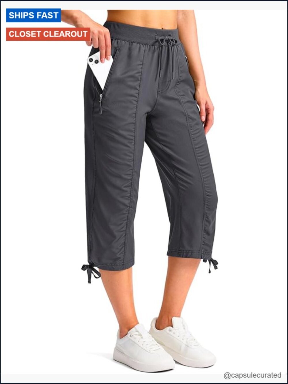 Capri Pants with Zipper Pockets Lightweight Quick Dry Travel Hiking Cargo